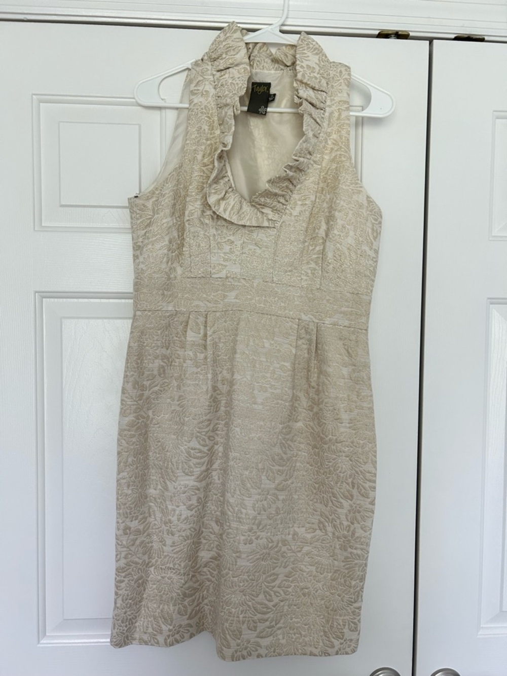 Taylor Cream Textured Ruffle-Neck Mini Dress